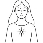 Dessin épuré d'une femme avec une étoile au cœur, représentant le retour à soi par l’écriture